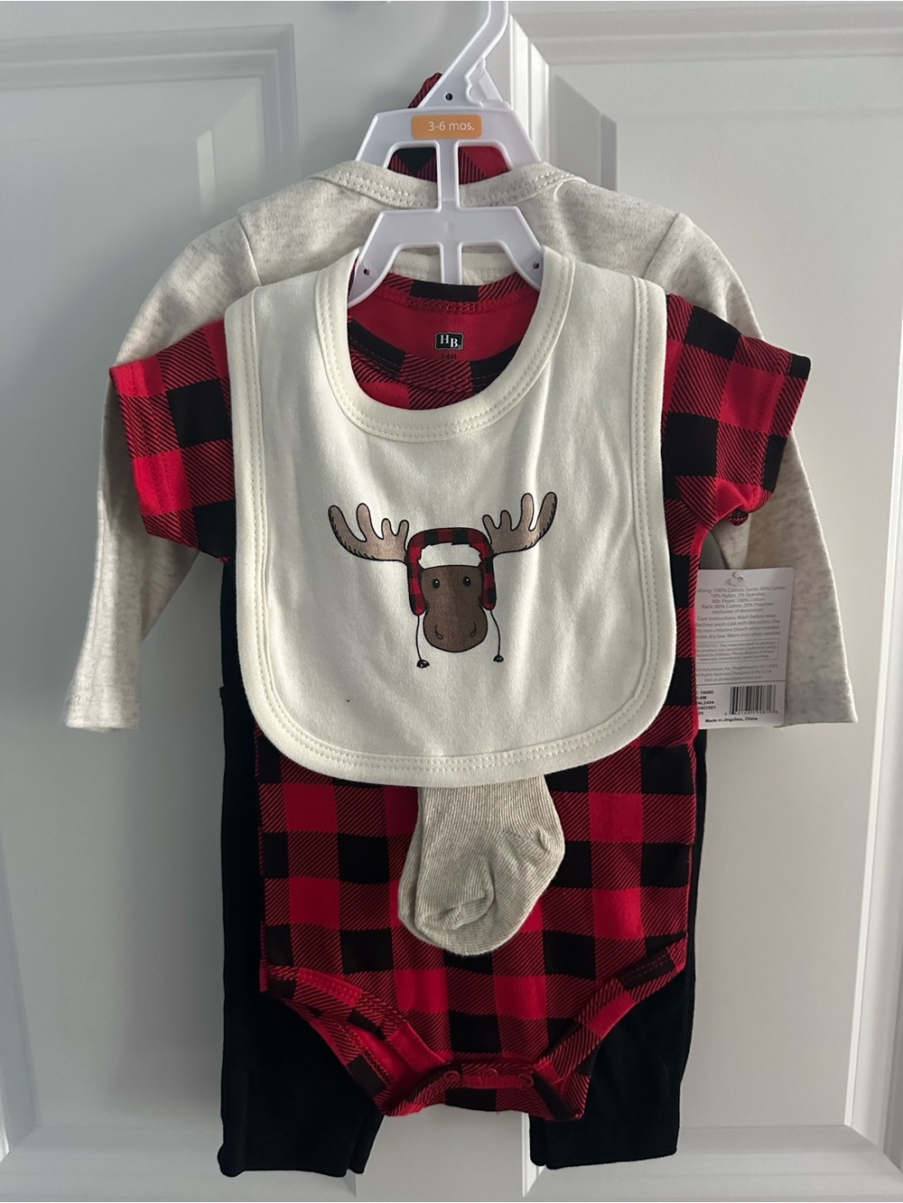 Hudson Baby Red and Black Plaid Bodysuit Set with Cream Bib
